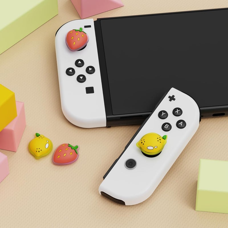 playvital Joystick Caps for Nintendo Switch, Thumbstick Grips for Switch Lite, Analog Cover for OLED Joycon Thumb Grip Caps - Lemon & Strawberry - Image 2